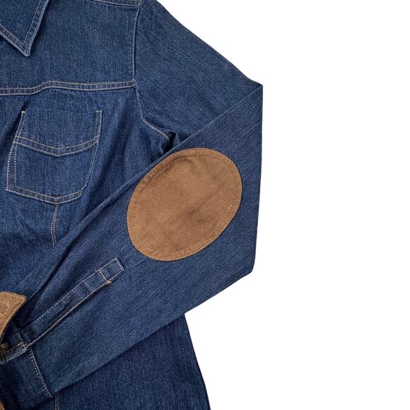 Loft Cotton Western Denim Faux Suede Long Sleeve Button Down Shirt Women's M - Picture 2 of 5